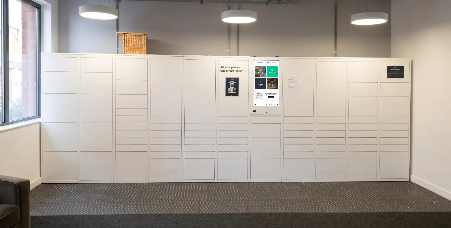 Smart Point lockers in a Lumis common room